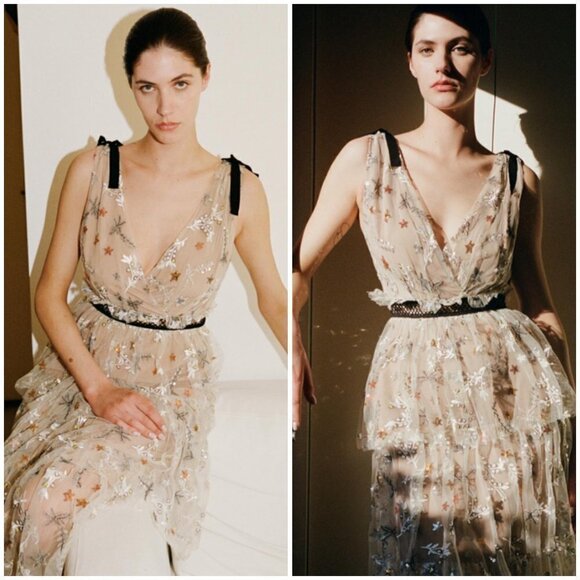 💕SELF-PORTRAIT💕 Star Mesh Embroidered Midi Dress ~ US 4 - Picture 8 of 16